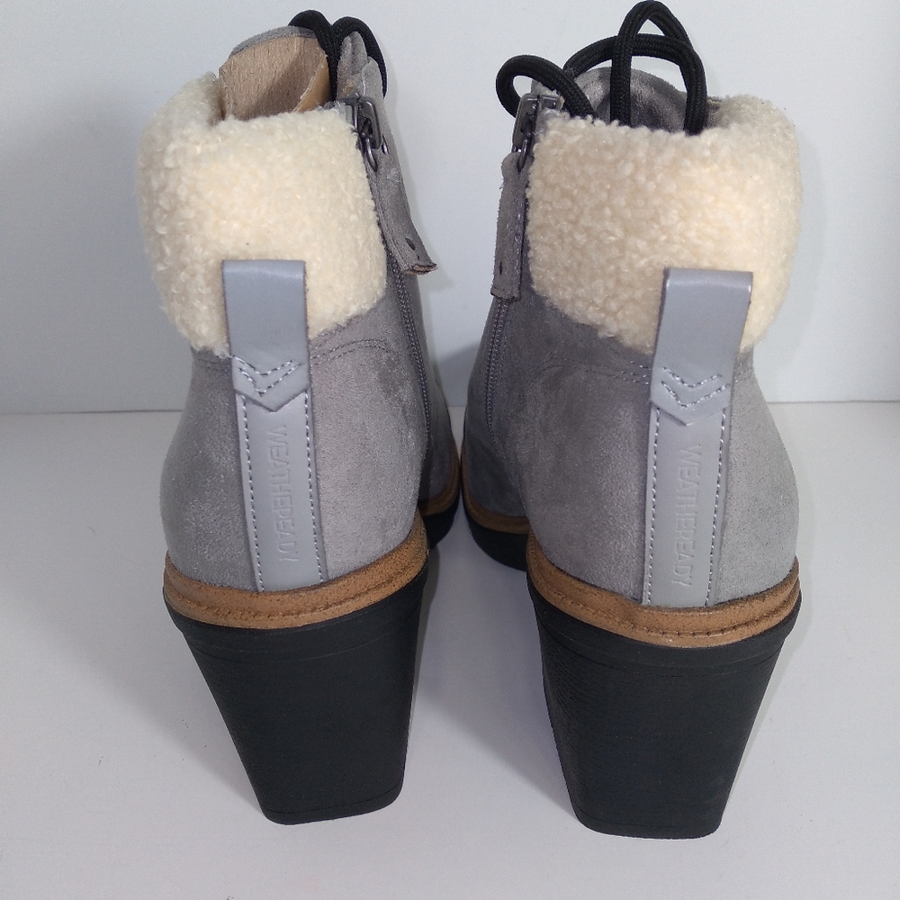 Dr. Scholl's For The Love Of Grey Fur Trimmed Block Heel Lace-Up Boots Size-9.5 - Picture 10 of 12